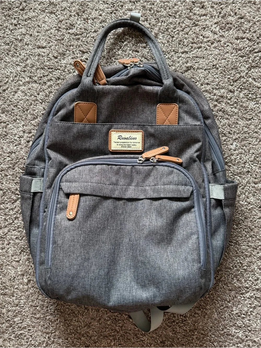 Ruvalino Gray Diaper Bag Backpack With Changing Pad